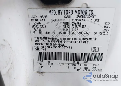 2006 Ford F-250 Xl/Xlt from USA, damaged, VIN 1FTNF20556ED87474
